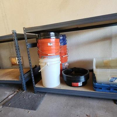 2 Metal Frame Adjustable Tables, Inlcudes Storage Tubs, 5 Gallon Buckets, Oil Drain Pans
