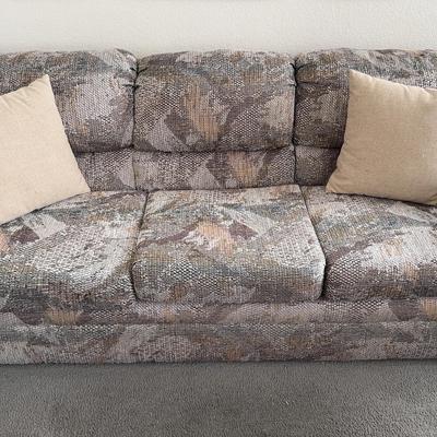 80's Vibe! Fabric Couch With Wood End Accents, Multi Color 