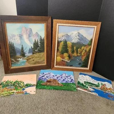 Framed Art By The Mountainside, 5 Paintings - Big & Small