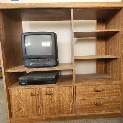 Small Office Size Entertainment Center With Drawers, Shelves And Cupboards