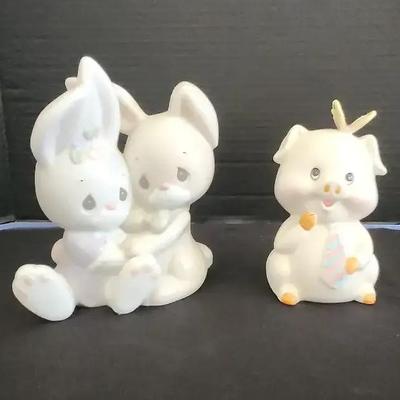 2 Porcelain Figurines, Bunnies And Pig