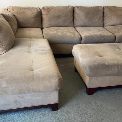 Large Tan Suede Sofa & Ottoman - 2 Pieces - See Photos for Wear