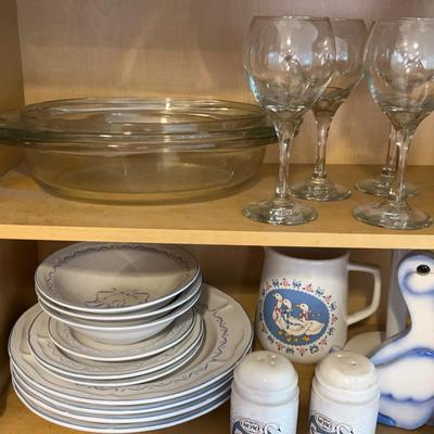 Large Anchor Hockibg Baker, Blue & White Trisa China, Wine Glasses And Cute Duck Kitchen Decor