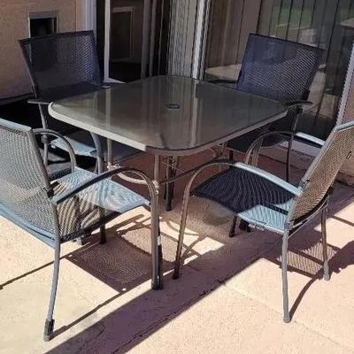 Small Rectangle Patio Table & (4) Metal Chairs