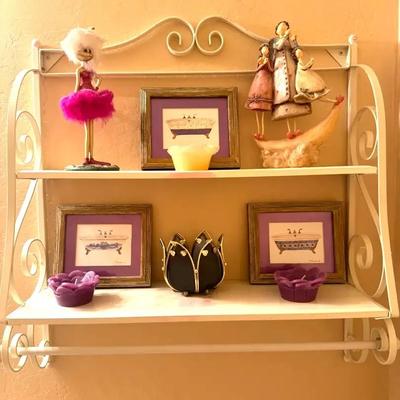 Bathroom Decor W/ Vintage Metal Shelf (See All Pics)