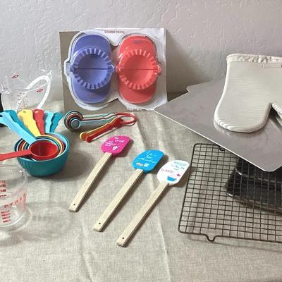 Baking Time!  Measuring cups and spoons, mixing bowls, cookie sheets, KitchenAid oven mitts and more