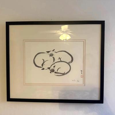 Japanese Sumi-e Artwork, “Cats” Signed By Mieko 621/950