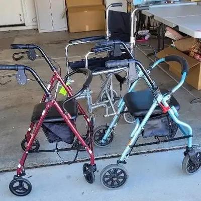 Mobility Equipment - (2) Walkers & (1) Basic Folding Wheelchair 