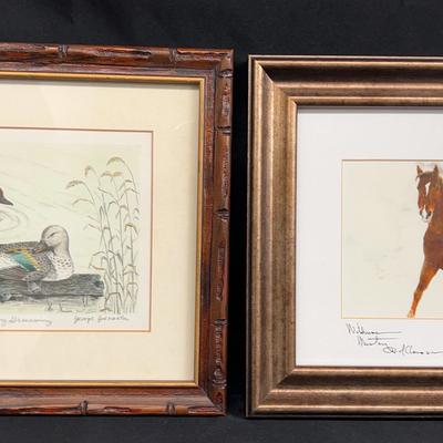 “Preening Greenwing” by George Speranta, “Wilderness Mustang” by Woody Galloway