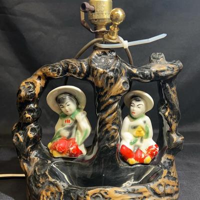 Vintage Figural Lamp with Asian man and woman