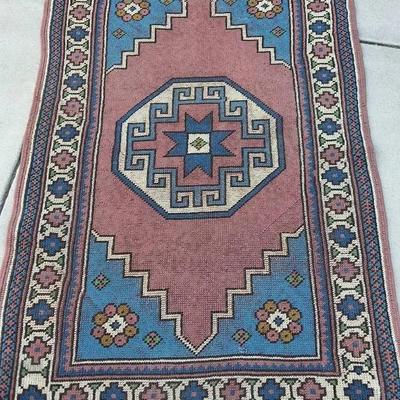 Vintage Handwoven Wool Tribal Rug with Geometric Medallion Design