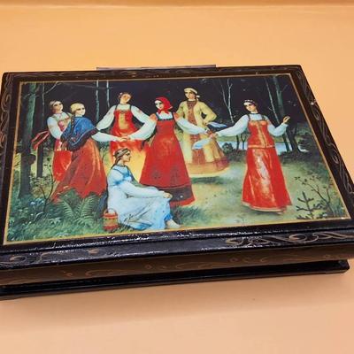 Russian Lacquer Box with Folk Dance Scene