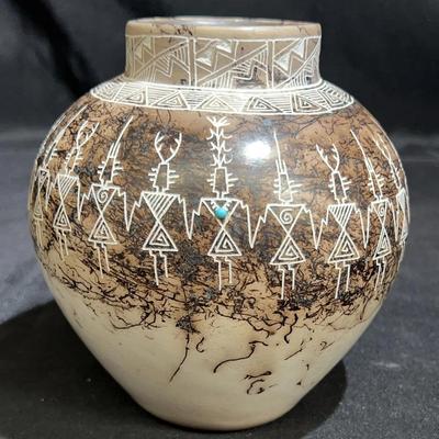 Acoma Pueblo Horsehair Pottery Vase by Louis family