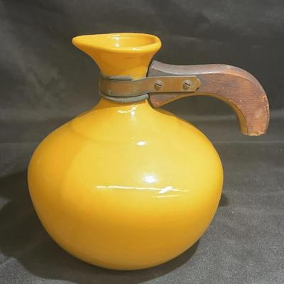 Vintage Bauer Pottery canary yellow coffee carafe with wood handle