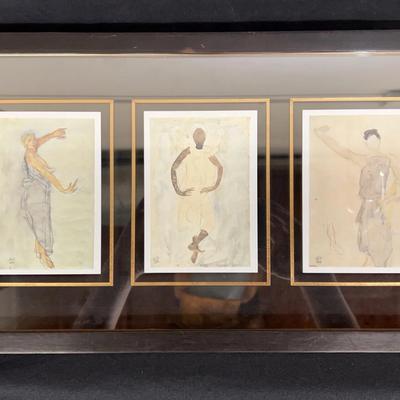 Triptych of three expressive sketches of dancers by Abraham Walkowitz