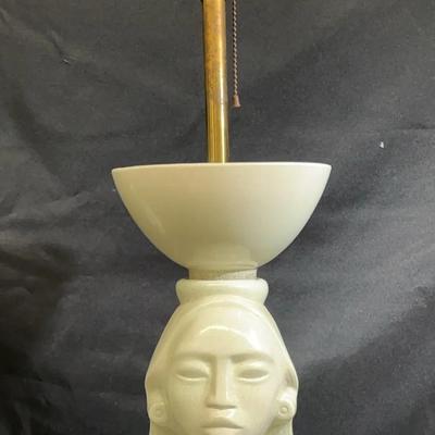 Vintage 1970s Italian ceramic table lamp featuring a stylized female bust