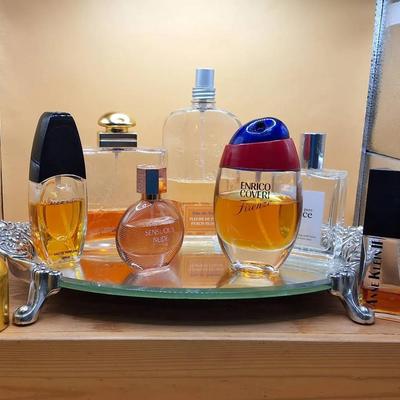 Assorted Designer Perfume Collection and Brighton Glass Tray