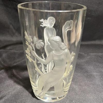 Verlys art glass vase with frosted relief figures of women and foliage