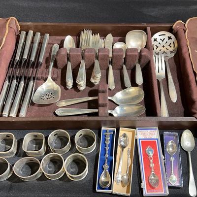 Vintage Flatware: Sterling, Silver Plate, Napkin Rings & Souvenir Spoons 
