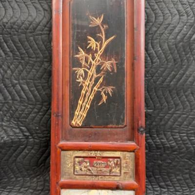 Antique Asian Carved Wood Wall Panel – Bamboo & Figures Design