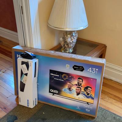 Brand New 43” Hisense TV, Bose Solo 5, Vintage Panoramic 35mm Canon Camera, Table & Lamp