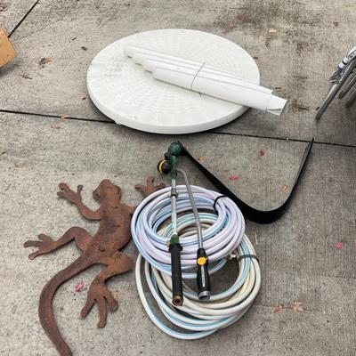 Plastic Table w/ Legs & Variety of Lawn Equipment & Decor