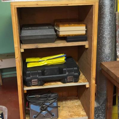 Storage Shelf On Casters With All Contents - Tools, Hardware, Vintage Car Battery Charger
