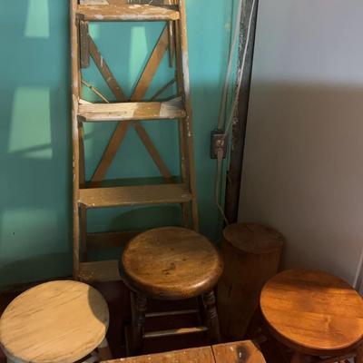 Wood Ladder & Small Stools & Work Surfaces
