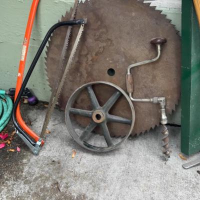 Antique Saw Blade, Wheel, Hand Saws &  Vintage Hand Drill