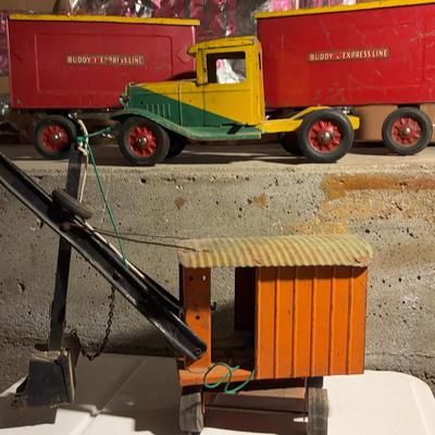 Antique Buddy L Express Line Train & Truck With Excavator Toy