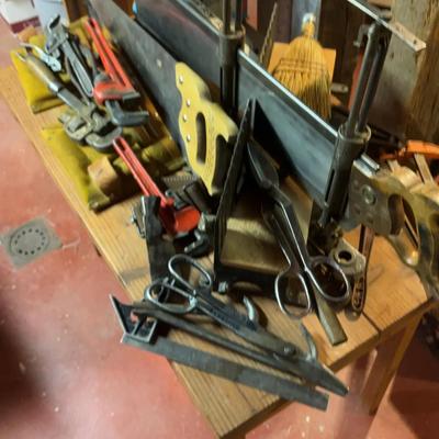 Antique Hand Saw & Assortment Of Vintage Tools