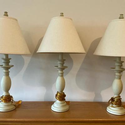Set Of 3 24” Antique White Lamps 