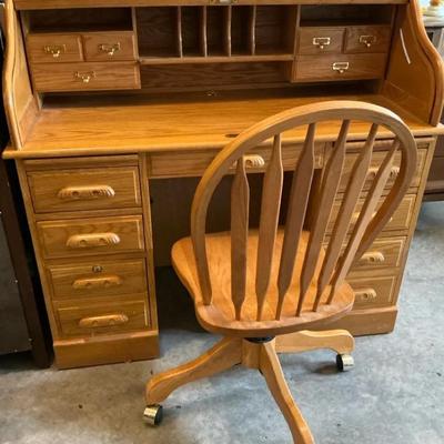 Modern Oak Roll top Desk with Keys 