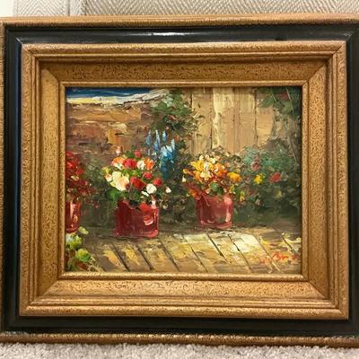 Floral Oil Painting in Ornate Frame 15.5" x 13.5"