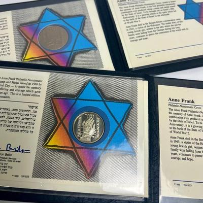 1988 Israel Anne Frank Philatelic-Numismatic Covers & Coins – 2 Sets with COA