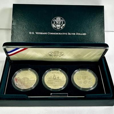 90% Silver 1994 US Veterans Commemorative Silver Dollar Proof Set (3 Coins)