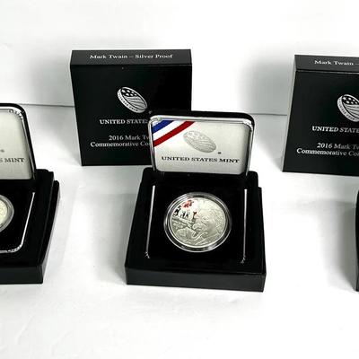 90% Silver Proof Silver Dollars (3) - 2016 Mark Twain Commemorative Coin