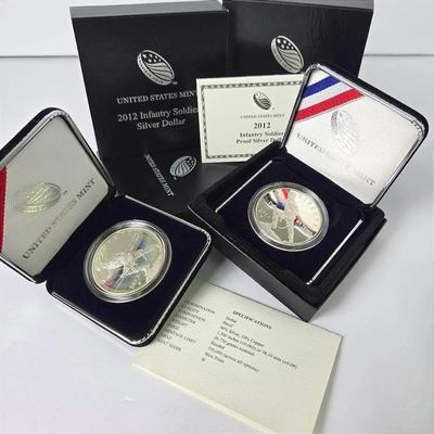 90% Proof Silver Dollars (2) - 2012 Infantry Soldier 