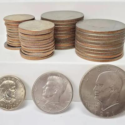 Uncirculated U.S. Coins – 25 Susan B. Anthony, 20 Eisenhower & 1 Kennedy Half Dollar