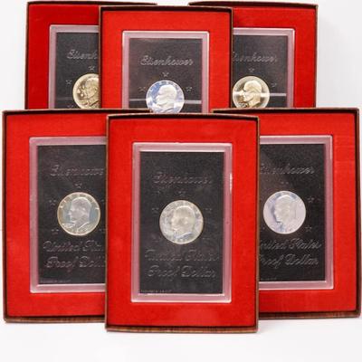 40% Silver Brown Ike Silver Dollar Coins (6) - 1971-1974