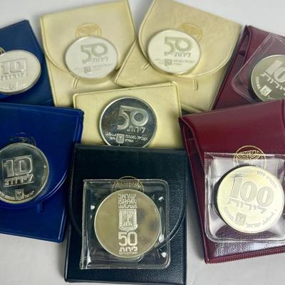.500 Silver Israel Hanukkah & Independence Day Coins – 8 Coins, Mint, 1976, 1978, 1979