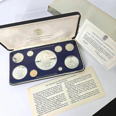 Panama 1976 9-Coin Franklin Mint Silver Proof Set w/ Box & Certificate