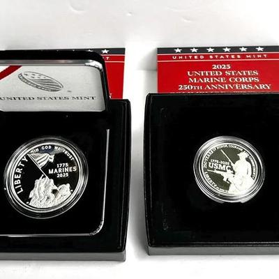 99.9% Silver Proof Dollar Coin-2025 US Marine Corps, Plus Proof Clad Half 