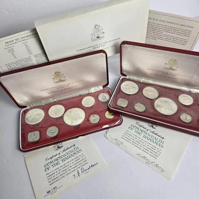 1974 & 1975 Bahamas Proof Sets With Sterling & 800 Silver Coins - Franklin Mint