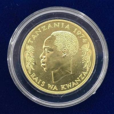 1974 Gold Tanzania 1500 Shillings Coin (.900 Fine), Uncirculated Mint Condition with COA