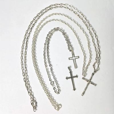 Sterling Silver Chains Link Necklaces With Cross Pendants (3)