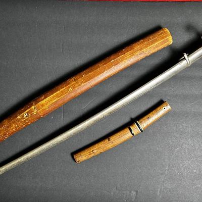 Antique Japanese short sword with wooden handle and scabbard, Antique European officer’s saber