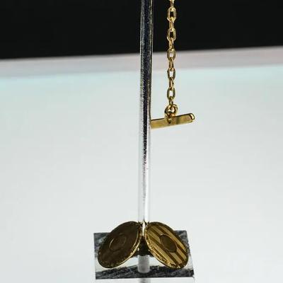 18K Gold Emerald Accented Tie Clip & 14K Gold Cufflinks