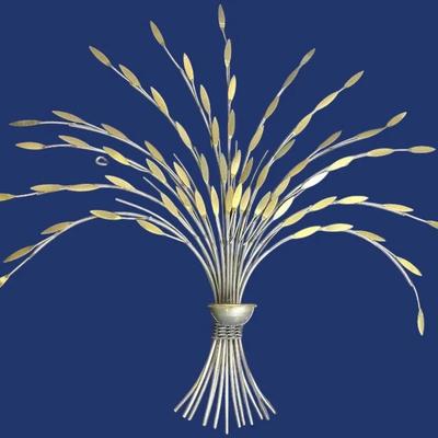 Vintage Brass & Chrome Wheat Sheaf Sculptural Candle Wall Sconce