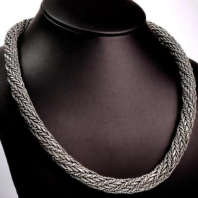 Sterling Silver Woven Necklace With Bali Style Clasp - Heavy 216g - 21"